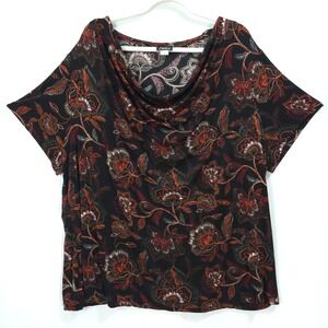 Simply Emma Cowl Neck‎ Slinky Knit Top Women 3X Floral Draped Black Boho Chic